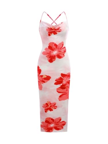 Milumia Girl's Cute Summer Dress Floral Print Spaghetti Strap Sleeveless Maxi Dresses
