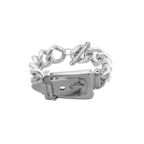 Ciclon1998 - pulseras cadena motivo hebilla - bañado en plata de ley - cadena esloabon gallonado - joya artesanal - ideal para regalo - coleccion Cynthia - 244100