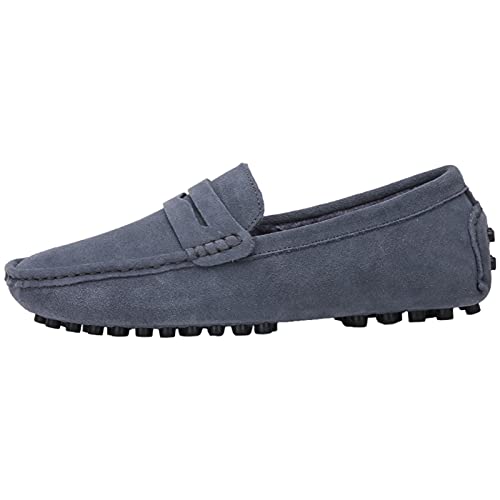 Image of ANUFER Men's Suede Leather Penny Loafers Comfort Driving Shoes Moccasin Slippers