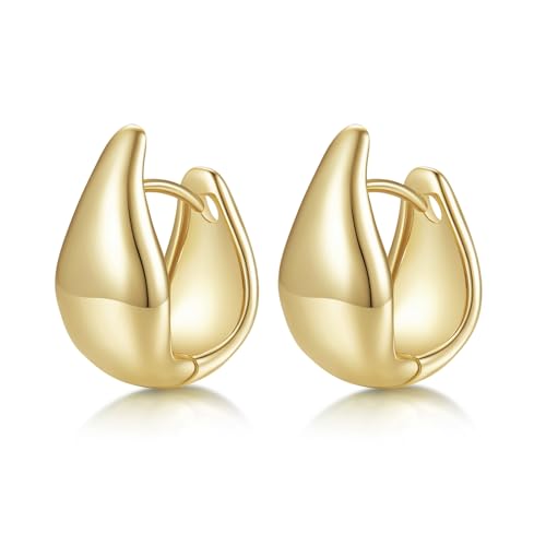 MINDDHA 14K/18K Yellow/White Gold Plated Teardrop Huggie Hoop Earrings for Women | Teardrop Hoops |Thick Elegant Hoop Earrings - 20mm x 10mm