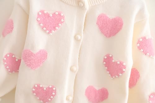 Toddler Girls Cardigan Sweater Button Knit Sweater Kids Pearl Love Winter Coat Size 2-7T4
