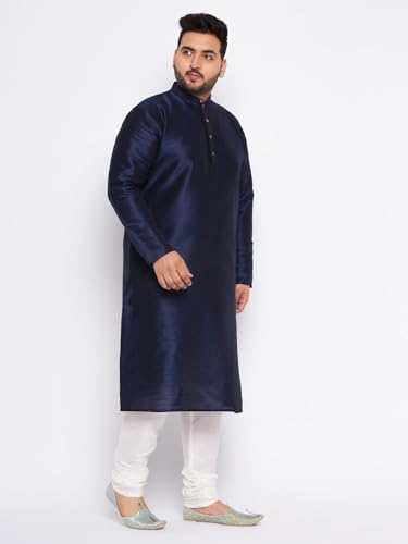 Image of Vastramay Plus Men's White Silk Blend Kurta Pyjama Set VPLUSMKWH001nPBL 44 | Independence Day