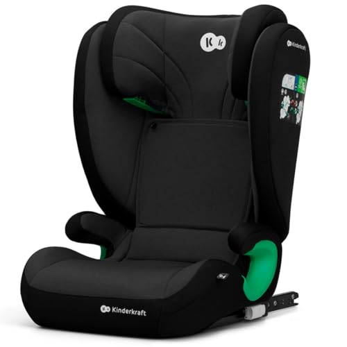 kk Kinderkraft JUNIOR FIX Silla coche Isofix, I SIZE, Isofix, Silla coche bebé, Silla coche para niños, Sillade, Cinturón, Universal para coche, Grupo 2/3, de 15 a 36 kg, Negro