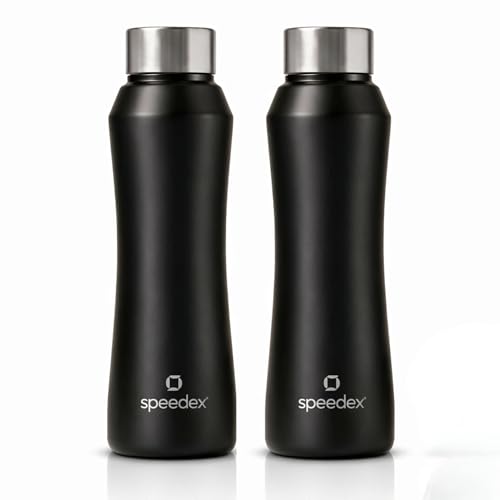 Image of Speedex Stainless Steel Water Bottle 1 Ltr, Leak Proof Screw Cap, BIS Approved 1000 ml Metal Bottle For Daily, Office, School, Gym, Travel Use for Men, Women, Kids, Adults, Black, Set of 2