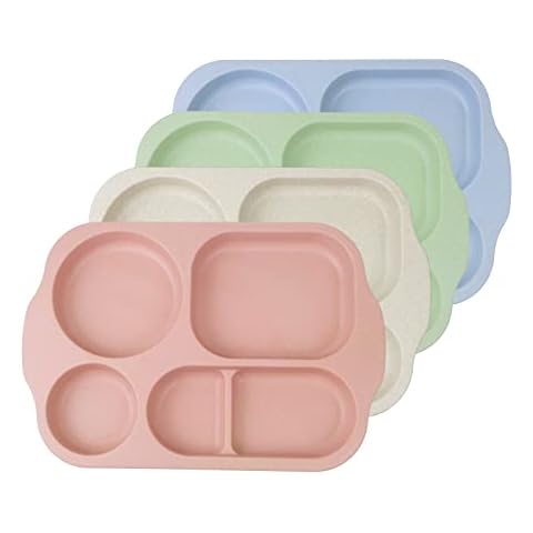greenandlife 12 Inch (4PCS) Large Unbreakable Divided Plates for Kids Adults, Dishwasher & Microwave Safe Plates, Lightweight Reusable Plastic Compartment Plates, BPA Free and Healthy Cover