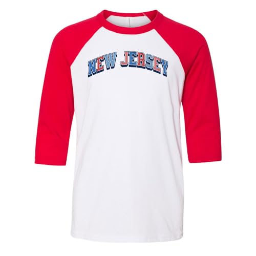 USA New Jersey Kids Three-Quarter Raglan Sleeve Baseball Shirt Youth Large White/Red