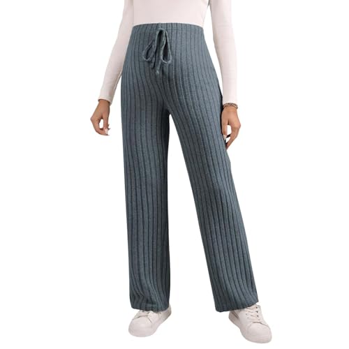 Women's Maternity Pants Ribbed Wide Leg Workout Sweatpants Over The Belly Stretchy Causal Work Pregnancy Trousers