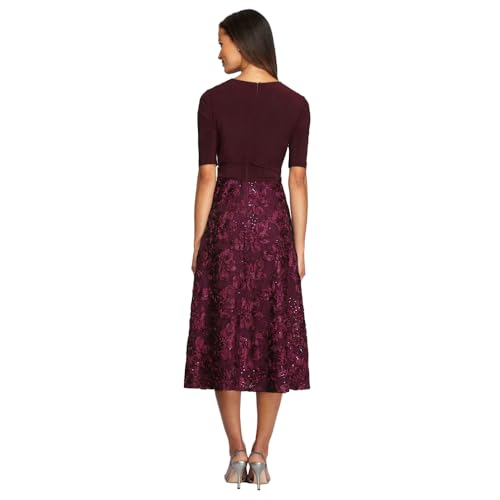 Image of Alex Evenings Women's Tea Length Dress with Rosette Detail