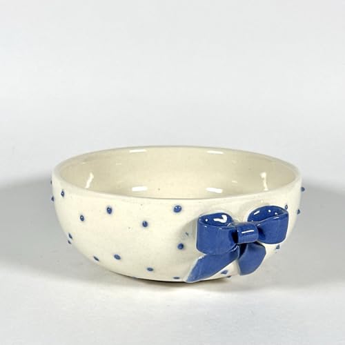 Image of SNS Blue Bow Ceramic Serving Bowl Set (Set of 2) | Cute Pinterest Style Kitchen Bowl | Aesthetic Snack, Salad, Cereal, Dessert & Soup Bowl | Premium Kitchen & Breakfast Bowl (Lumi Blue Bow Bowl)