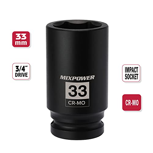 Image of MIXPOWER 6-Point 3 /4-Inch Drive Deep Impact Socket- 33mm (Metric), CR-MO, 3 /4-inch Drive 6 Point Axle Nut Socket for Easy Removal of Axle Shaft Nuts (33mm)