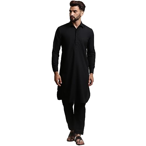 Image of SOJANYA Men's Cotton Silk Pathani Kurta Set with Wide Leg Straight Fit Salwar