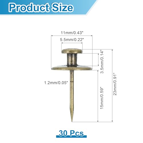 Image of uxcell 30 Pcs Double Headed Picture Hanging Nail, Zinc Alloy Push Pins Picture Hangers Double Headed Thumb Tacks for Hanging Pictures, Bronze