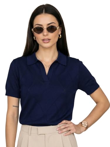 Image of JUNEBERRY Women's Flatknit Solid Half Sleeve Polo T-Shirt with Collared Neck, Casual Style for Office, Travel, (Sizes S to 2XL)