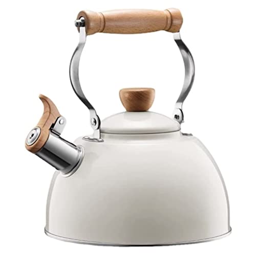 OZBMA Hervidor de Agua para Estufa, Tetera de Acero Inoxidable 304 con Silbato y asa, Tetera con Silbato y Fondo Compuesto para Cocina de Gas (Color: Blanco, tamaño: 2,5 L) (Blanco 2,5 L)