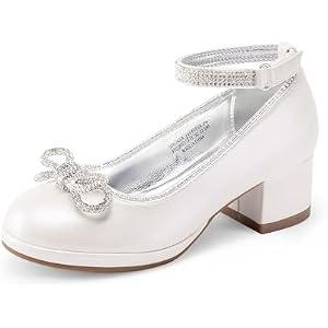 DREAM PAIRS Girls Dress Shoes Platform Chunky Heel Ankle Strap Princess Flats Flower Party Wedding Pump for Little Big Kid 13 Little Kid Ivory