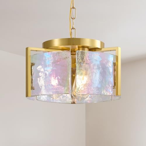 Gold Glass Chandelier for Dining Room,3 Light Pendant Lighting Mo...