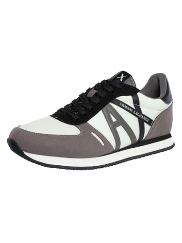 Armani Exchange Men's Retro Rio Trainer Sneakers, Off White/Grey, 10