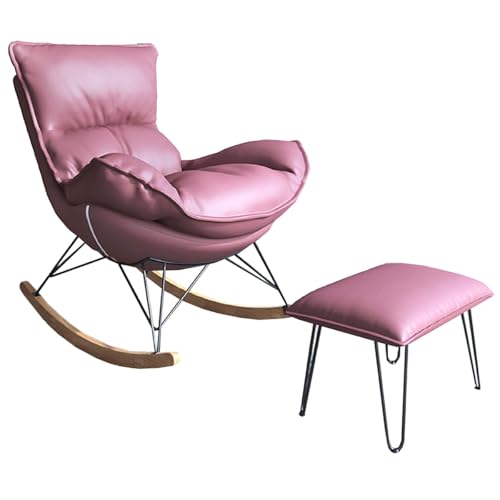 Elegante mecedora tapizada con reposapiés, cómoda base de madera y soporte lumbar, ideal para sala de estar, dormitorio u oficina (color rosa)