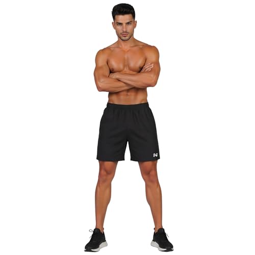 Image of NINQ Mens 2 Pack Polyester Yoga Short Men Summer Running Gym Sports Shorts with Pockets Shorts for Men (in, Alpha, M, Regular, Black)