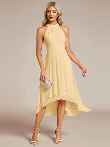 Image of Ever-Pretty Women's Halter Chiffon Midi Cocktail Wedding Guest Dress