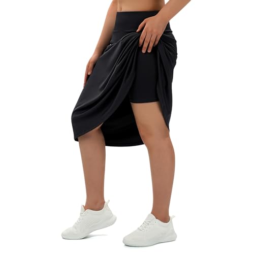 Turnhier Women's Midi Length Skorts Skirts with 2 Pockets Modest Long Skirts 28" Knee Length Athletic Skort2
