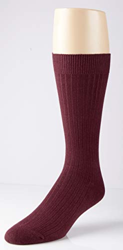 Men's Socks Soft Ribbed Knit Classic Cotton Mid-Calf Crew Dress Socks 3 Pack - Burgundy (10-13)2