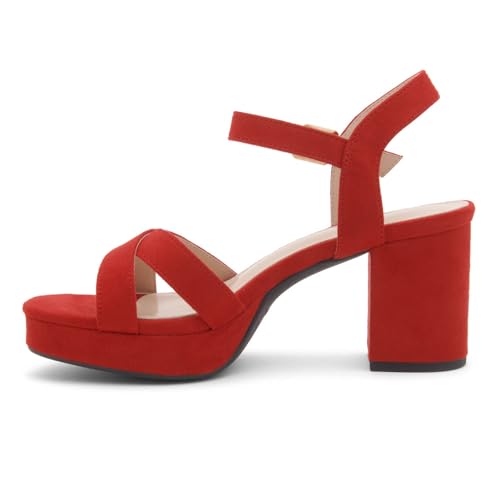 Image of Shoe Land Platform Heels for Women - 3 Inch Chunky Block Heeled Sandals, Square Open Toe, Ankle Strap Dressy Strappy High Heels for Wedding, Party & Evening Events