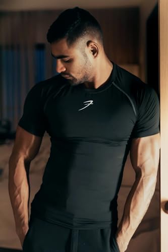 Image of FUAARK Men's Half Sleeve Compression T-Shirt - Athletic Base Layer for Fitness