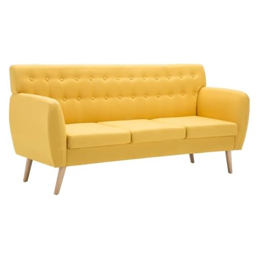 Sofá de 3 Plazas Tapizado de Tela 172x70x82cm Amarillo Mobiliario Hogar