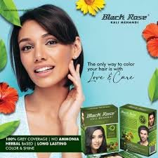 Image of Henna Black Rose Kali Mehandi Hair Dye Powder for Men & Women, Natural-Looking Black Color, (Pack of 10 Sachets)