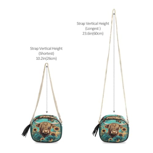 Image of ALAZA Women's Highland Cow Butterfly Rose PU Leather Crossbody Bag Shoulder Purse with Tassel
