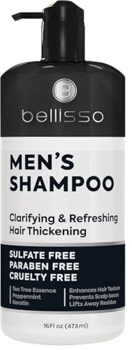 Shampoo for Men - Tea Tree Oil and Peppermint - Sulfate Free, Paraben Free - Clarifying, Refreshing, Volumizing & Moisturizing Hair Thickening Formula - Ideal for Oily Hair, Dry Scalps and Build Up