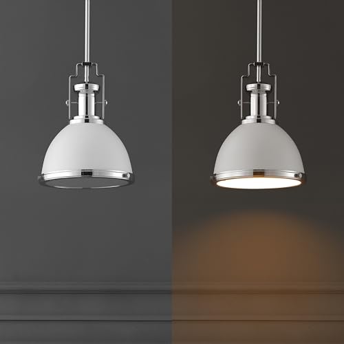 Image of JONATHAN Y Homer Industrial Dome Pendant 10 inch, White /Chrome