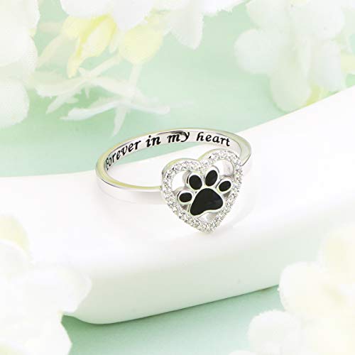 S925 Sterling Silver Jewelry Engraved Forever in my heart Puppy Dog Cat Pet Paw Print Love Heart Ring4