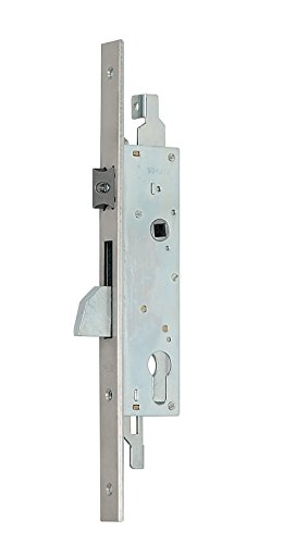 Serratura per porte in ferro 'Trepper' per porte in ferro, grate o persiane di sicurezza. Catenaccio e rullo intercambiabili e reversibili, possibilità di chiudere il foro e trasformarsi in un solo catenaccio. Interasse maniglia cilindro 85 mm. Asole sul frontale