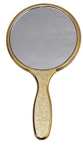 BANIRA Golden Handheld Salon Barbers Hairdressers Mirror with Large Grip Handle, Round, Framed - Plastic-image-6