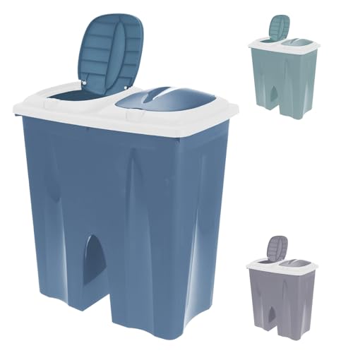 Système de tri sélectif Duo Poubelle avec 2 couvercles, séparateur de déchets, 2 x 25 l, couleur : gris clair