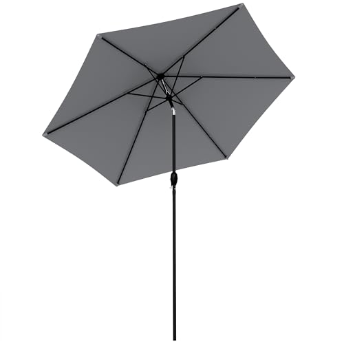 Outsunny - Sombrilla redonda para jardín, exterior, 2 m, reclinable a 30 °, manivela, mástil de aluminio, tela 180 g/m², antiUV, sombrilla recta para balcón o piscina, terraza, gris oscuro
