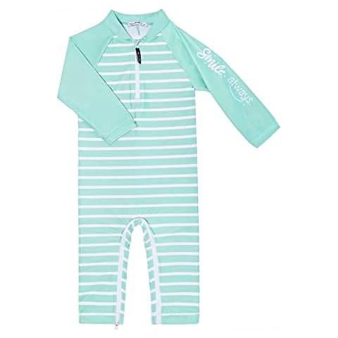weVSwe Baby Junge Kleinkind Badeanzug UPF 50+ Sonnenschutz Recycling Stoff Einteiler Langarm Rash Guard Grüne Streifen 3 Jahre Cover