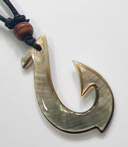 Swimmi Handcarved Mother Of Pearl Shell Maori Fish Hook Tribal Pendant Adjustable Cord Bead Necklace Handmade Jewelry For Men Women Da313 #TOP2