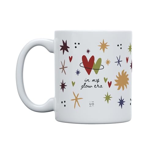 UO Taza In my glow era, Taza para Desayuno. Regalo Lleno de Amor y cariño para Tu Amiga. Taza Original para Regalar en San Valentín, Cumpleaños, Capacidad 350 ml, Cerámica