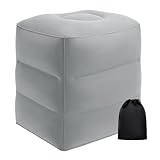 Inflatable Travel Foot Rest Pillow, Adjustable 3 Layers Height Leg Rest Pillow, Crushion Essentials for Airplane,Train, Cars, Office and Home (Gray)