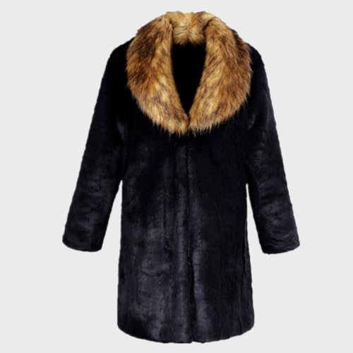 Image of Lisa Colly Mens Faux Fur Coat Jacket Winter Overcoat | Men's Faux Fur Long Jacket, Long Sleeve, Fluffy Warm, Winter Parka Coat