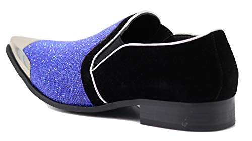 Image of Enzo Romeo Crisiano Men Rhinestone Chrome Toe Suede Pointy Dress Loafer Slip On Shoes