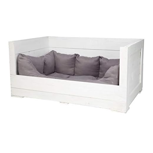 Hondenbed, Balu van hout met kussen, 115 x 54 x 40,5 cm, hondenmand, hondenkussen, slaapplaats, vintage hondensofa, voor buiten