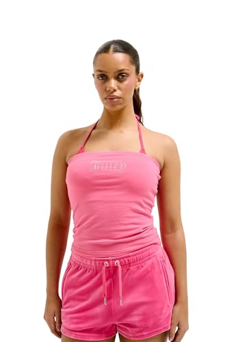 Juicy Couture Babey Bandeau Figubetontes T Shirt Top Oberteil mit Applikationen Versch. Farben Camisa Cami, Rosa Intenso, S Mujeres