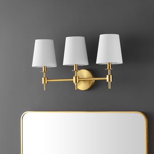 Image of SAFAVIEH Lighting - Davielle 3-Light 21-Inch Wall Sconce - Brass - Fabric Shade - 3-Light Design - Ideal for Vanity, Hallway, Bedroom, Bathroom - LED Bulbs Included (SCN4120B)