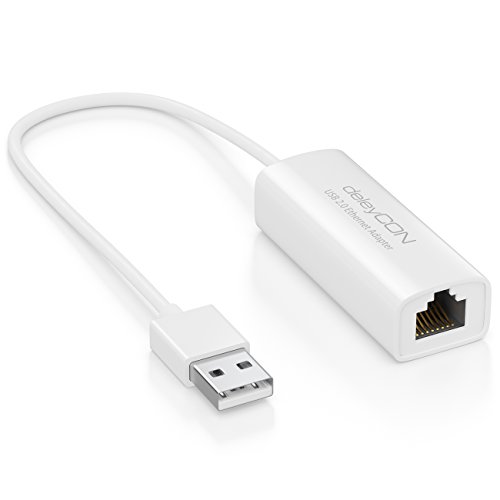 deleyCON Adaptateur Réseau Ethernet Gigabit 100Mbit LAN USB 2.0 USB A vers RJ45 PC Notebook Ultrabook Tablette Windows Mac - Blanc
