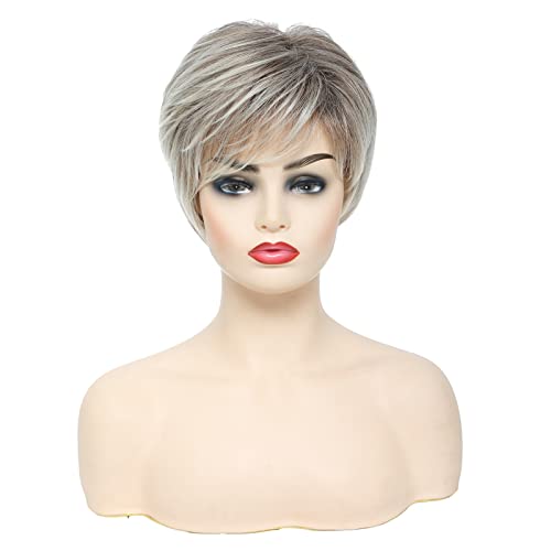 Aokiya Short Blonde Wig Layered Pixie Cut Short Wigs for Women Synthetic Party Daily Wig (Blonde Mixed Brown)