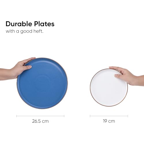 Image of Shay Modern Japandi Blue Ceramic Dinner Set, 21 Pcs, | Crockery Set |for Gifting & Dining | Matte Finish | Dinner Set Ceramic (Japandi Dinner Set - Blue, 21 Piece)